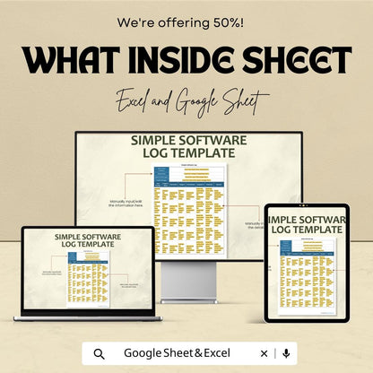 Simple Software Log Template | Excel & Google Sheets | Bug Tracker | Project Management Spreadsheet | Issue Tracking Log | Digital Download