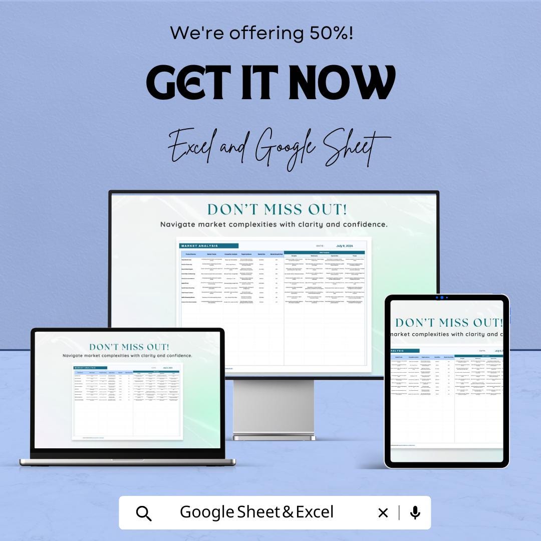 Market Analysis Sheet - Excel & Google Sheet Template for Business Insights and Strategy Planning