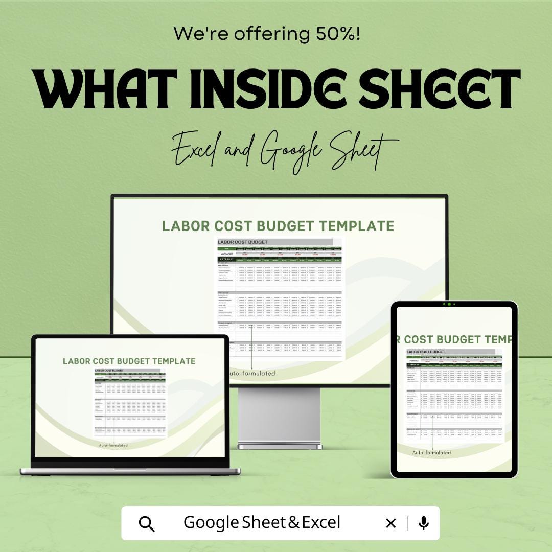 Labor Cost Budget Sheet | Excel and Google Sheets Template | Employee Labor Tracking & Cost Estimation Tool