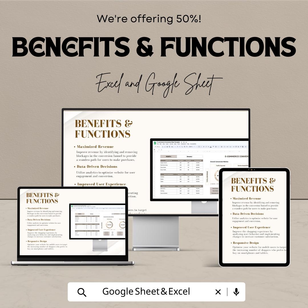 Ecommerce Conversion Rate Template, Google Sheets & Excel, Sales Funnel Tracker, Online Store Analytics, Conversion Dashboard