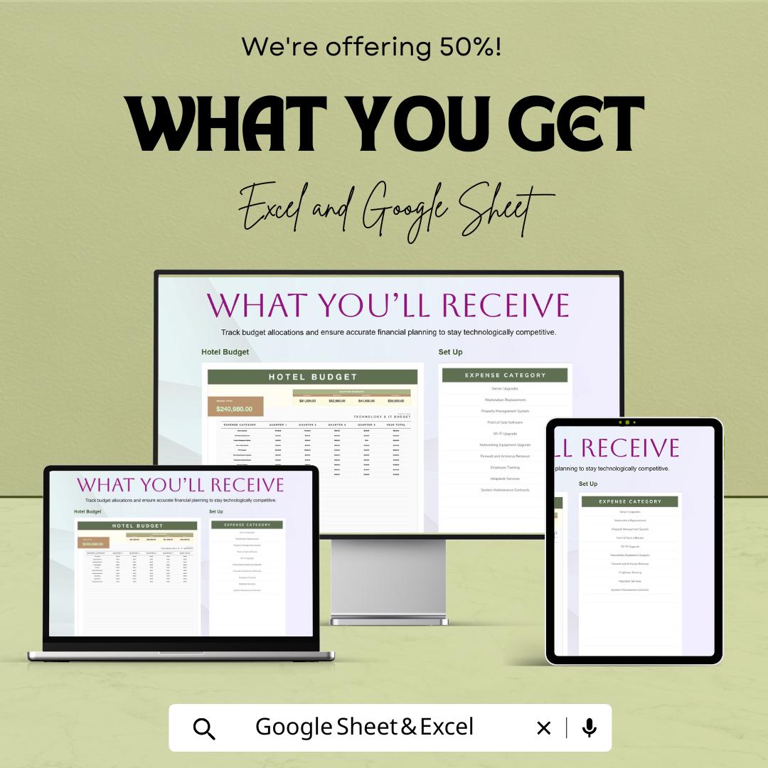 Hotel Technology & IT Budget Sheet - Excel and Google Sheets Template for Hotel Management and IT Budgeting