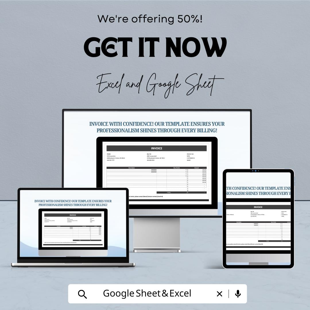 Invoice Example Sheet - Customizable Excel & Google Sheets Template for Billing, Easy to Edit, Professional Invoice Format