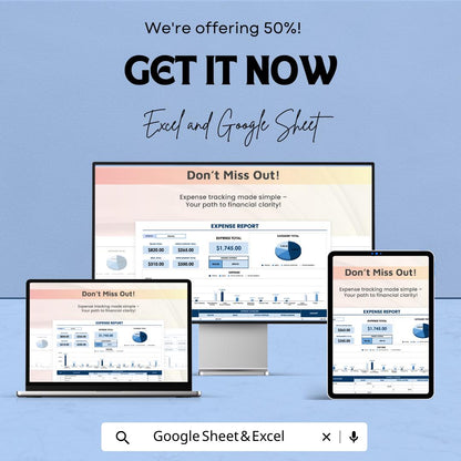 Expense Report Sheet | Financial Tracker Excel and Google Sheet Template | Budgeting & Expense Management Tool