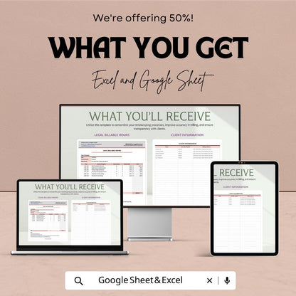 Legal Billable Hours Template Excel & Google Sheets | Attorney Time Tracking Spreadsheet | Law Firm Billing Tracker | Legal Billing Log