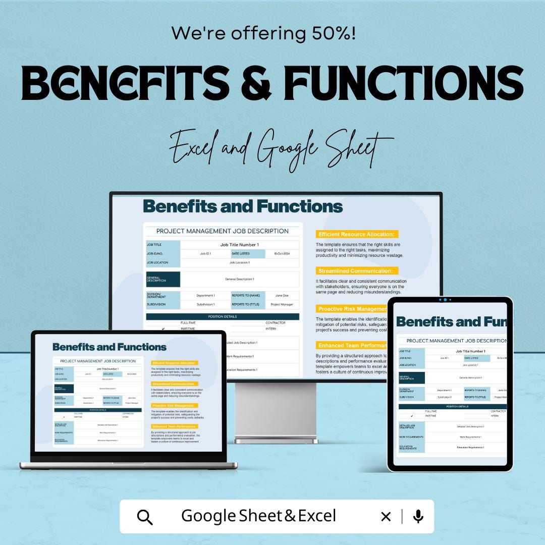 Project Management Job Description Template | Editable Job Description | PM Role Template | Job Duties and Responsibilities