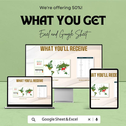 World Heat Map Template | Global Data Visualization Spreadsheet | Geographic Heat Map Dashboard | World Map Data Tracker
