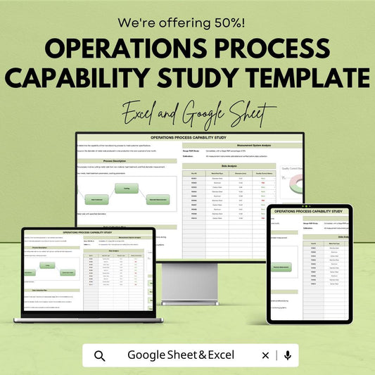 Operations Process Capability Study Template Excel Google Sheets | Process Improvement Spreadsheet | Quality Control Analysis |