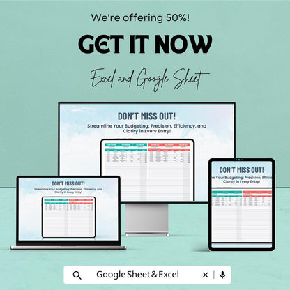 Account Budget Entry & Adjustment Sheet | Automated Calculations | Real-Time Budget Tracking | Financial Planner Spreadsheet