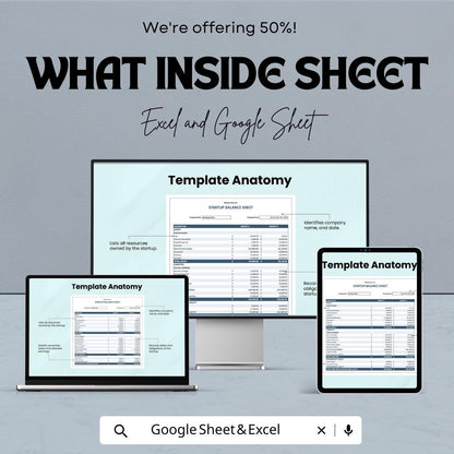 Startup Balance Sheet – Editable Google Sheet & Excel Template | Business Financial Statement | Asset Liability Equity Tracker
