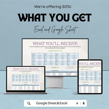 Vendor Contact List Template | Supplier Database Spreadsheet | Vendor Management Tracker | Excel & Google Sheets | Business Contact