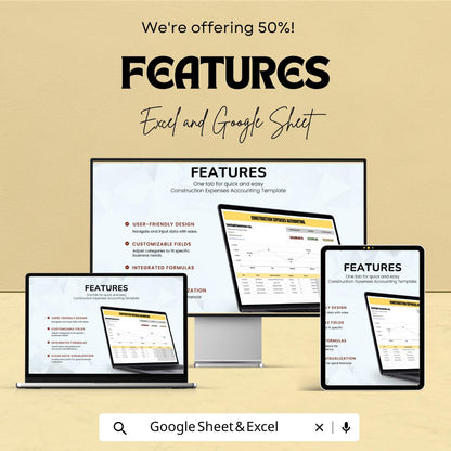 Construction Expenses Accounting Template | Excel & Google Sheets | Job Cost Tracker | Contractor Expense Log | Project Budget Spreadsheet