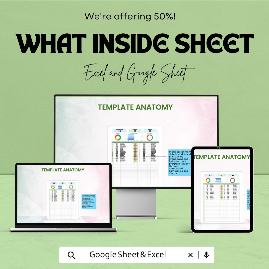 Student Assignment Planner Template | Assignment Tracker Spreadsheet | Study Planner | Homework Task Organizer | Deadline Tracker