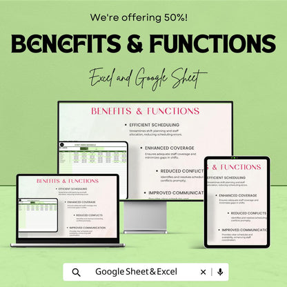 Administration Staff Roster and Shift Schedule Template | Excel & Google Sheets | Employee Work Schedule | Staff Shift Planner