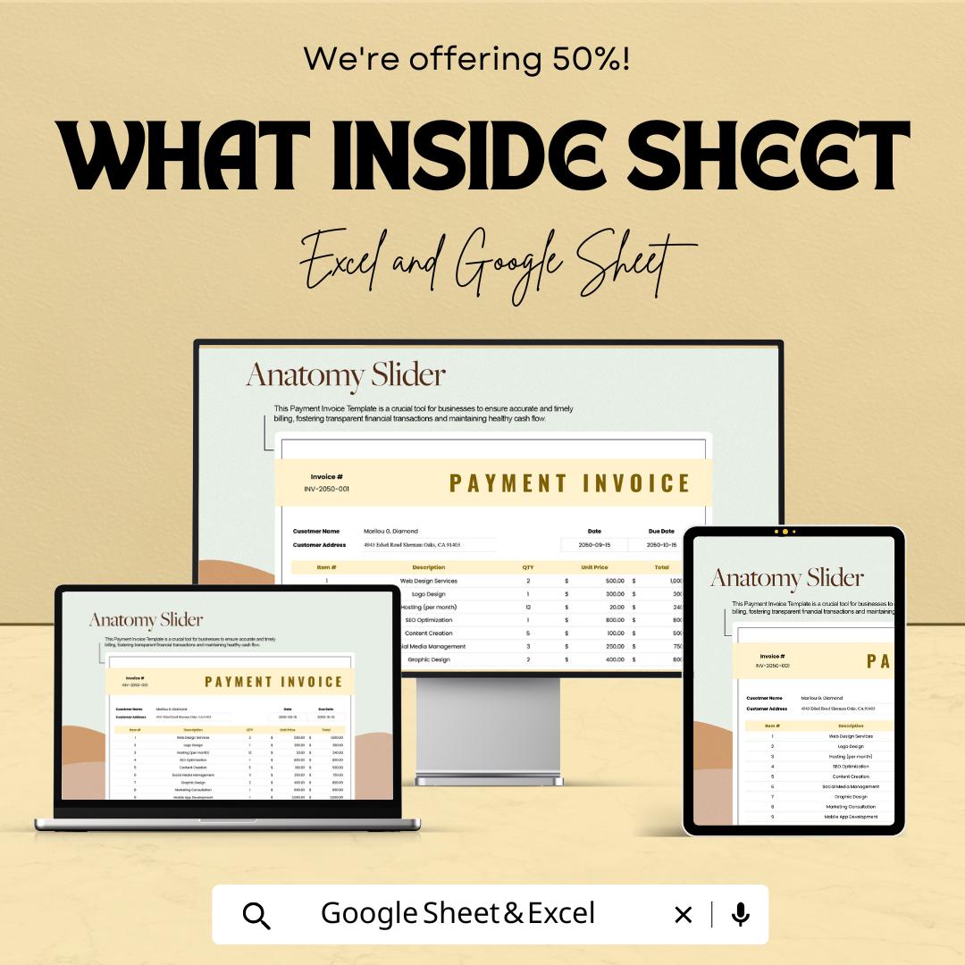 Payment Invoice Sheet | Excel and Google Sheets Template | Customizable Invoice Template | Payment Tracker | Instant Download