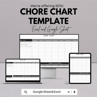 Chore Chart Template | Excel and Google Sheets | Weekly Household Planner | Family Task Organizer | Editable Chore Schedule