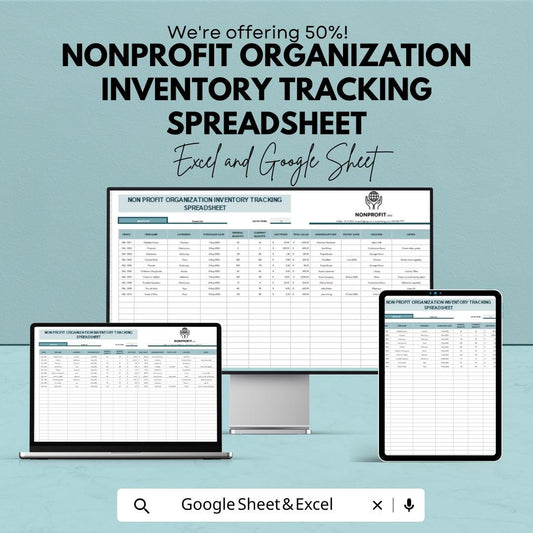 Nonprofit Organization Inventory Tracking Spreadsheet - Excel & Google Sheets Template for Resource Management