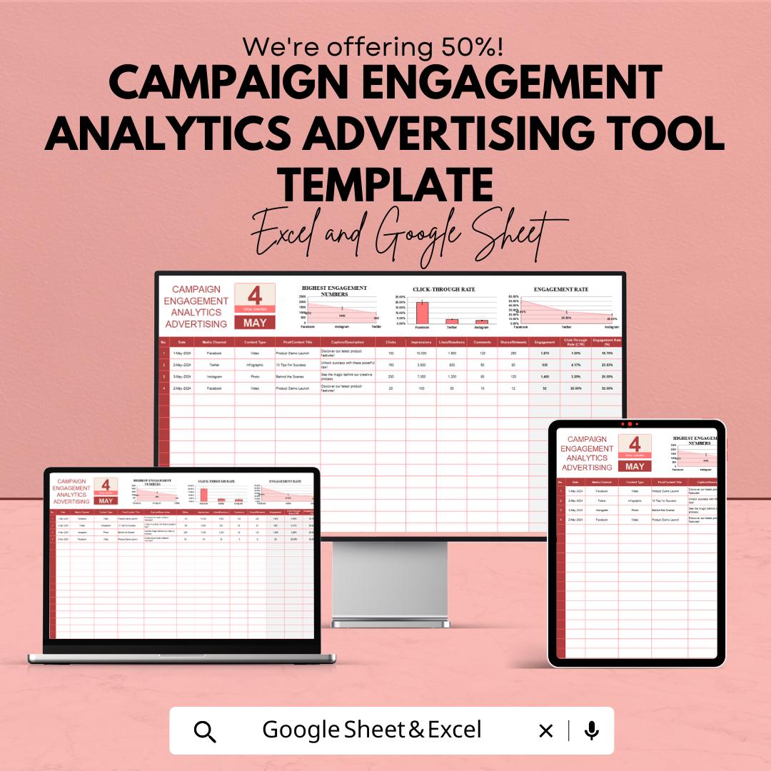 Campaign Engagement Analytics Template | Advertising Performance Tracker | Marketing KPI Dashboard | Engagement Metrics Tool