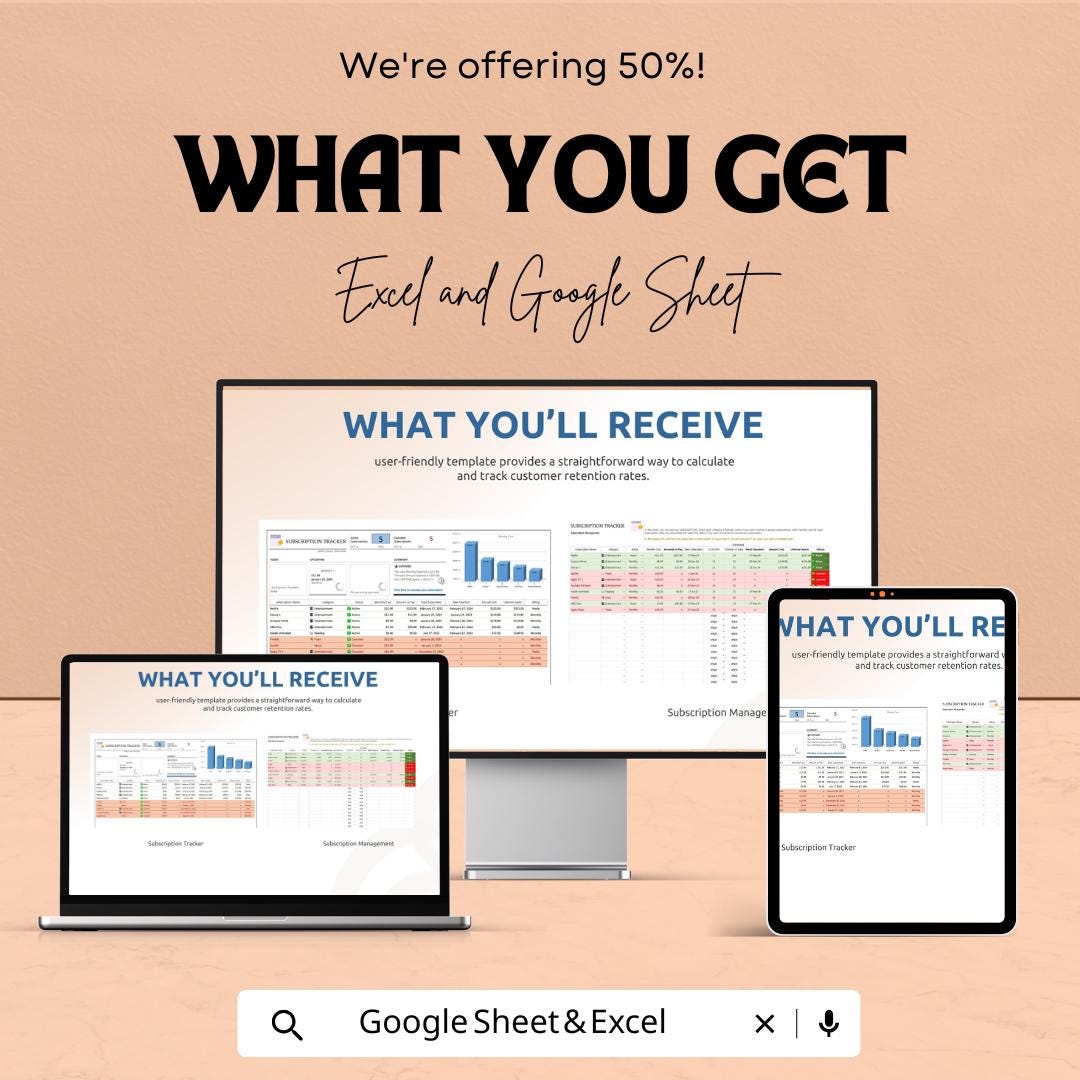 Subscription Tracker Sheet | Excel and Google Sheet | Subscription Management Template | Track Subscriptions & Costs | Budgeting Tool