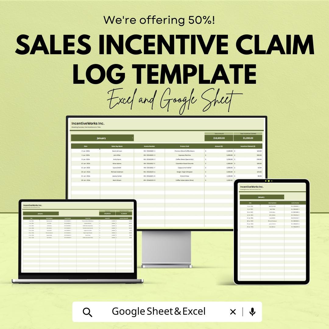Sales Incentive Claim Log Template | Incentive Tracking Spreadsheet | Commission Claim Tracker | Excel & Google Sheets