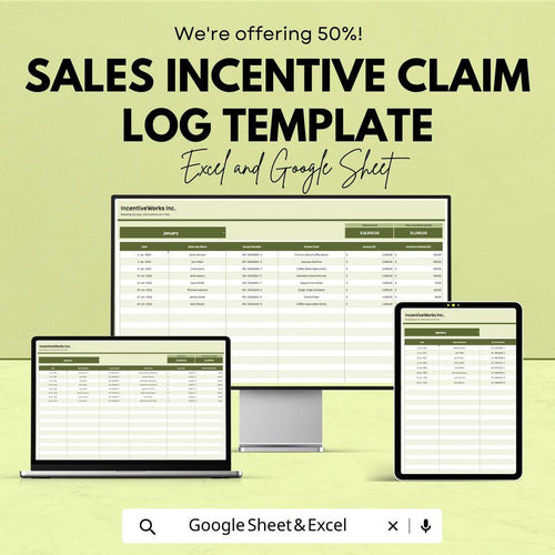 Sales Incentive Claim Log Template | Incentive Tracking Spreadsheet | Commission Claim Tracker | Excel & Google Sheets