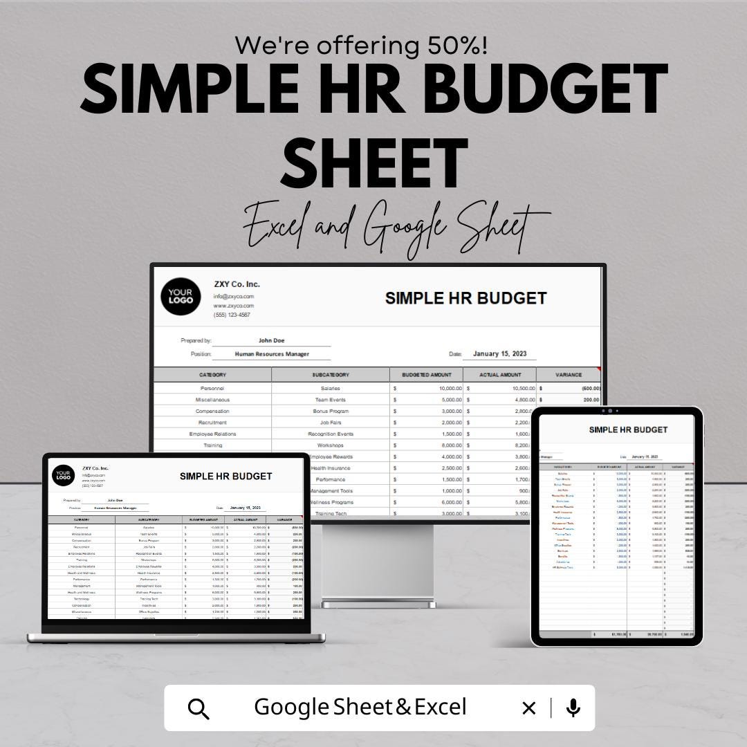 Simple HR Budget Sheet - Excel & Google Sheets | HR Budgeting Template | Employee Salary and Expense Tracker | Budget Planning Tool