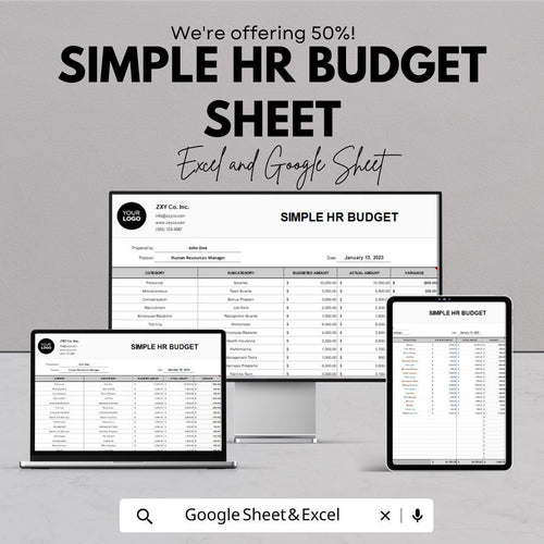 Simple HR Budget Sheet - Excel & Google Sheets | HR Budgeting Template | Employee Salary and Expense Tracker | Budget Planning Tool