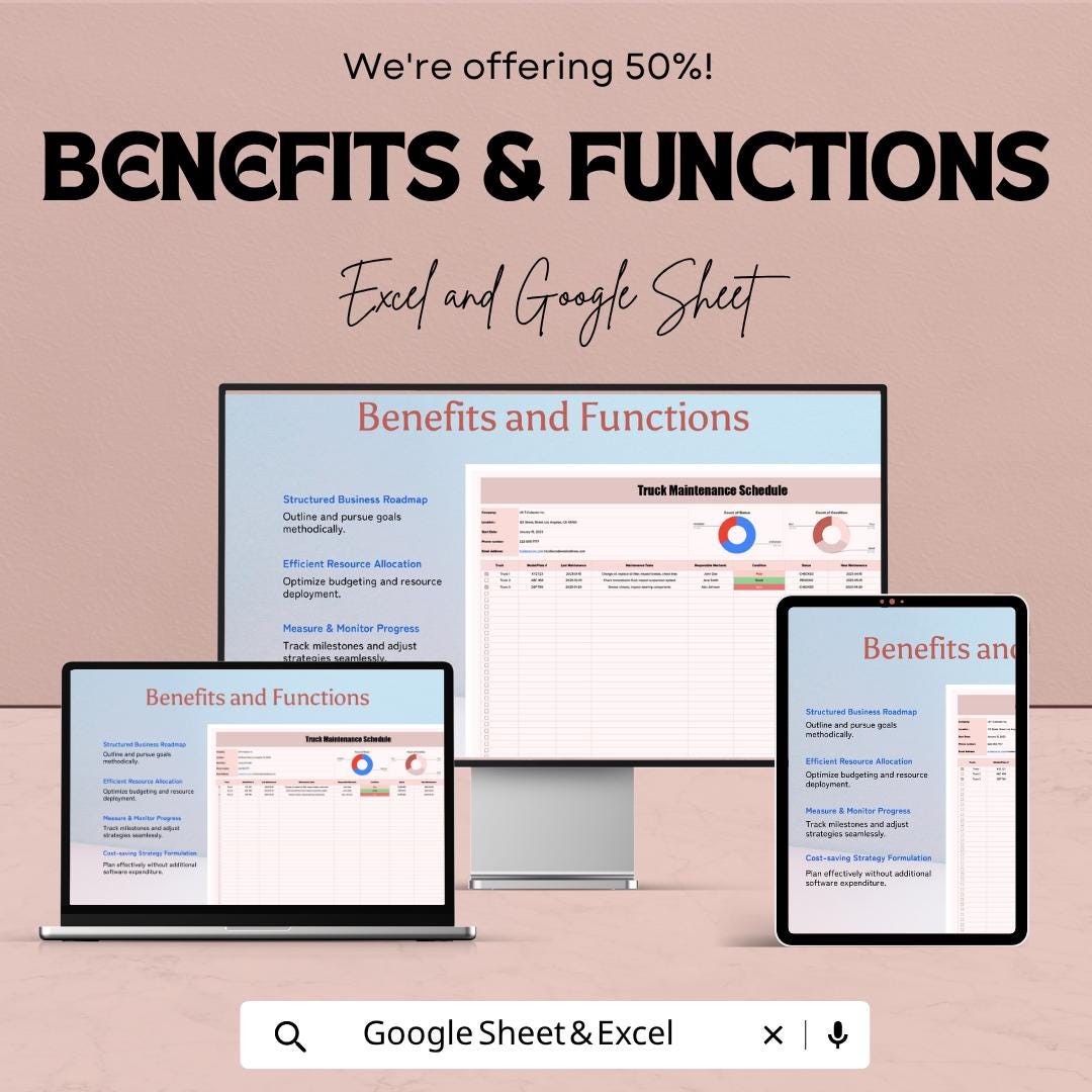 Truck Maintenance Schedule Template | Fleet Maintenance Tracker Google Sheets | Vehicle Service Log | Truck Maintenance Log Planner