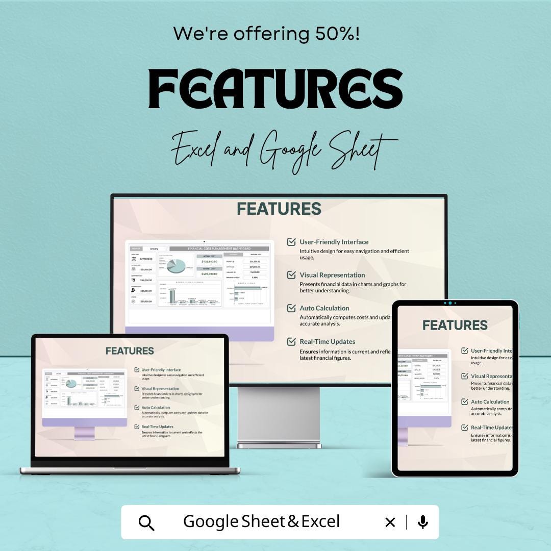 Financial Cost Management Dashboard | Excel and Google Sheet | Track Expenses, Budgeting & Profit | Business Financial Planning Template