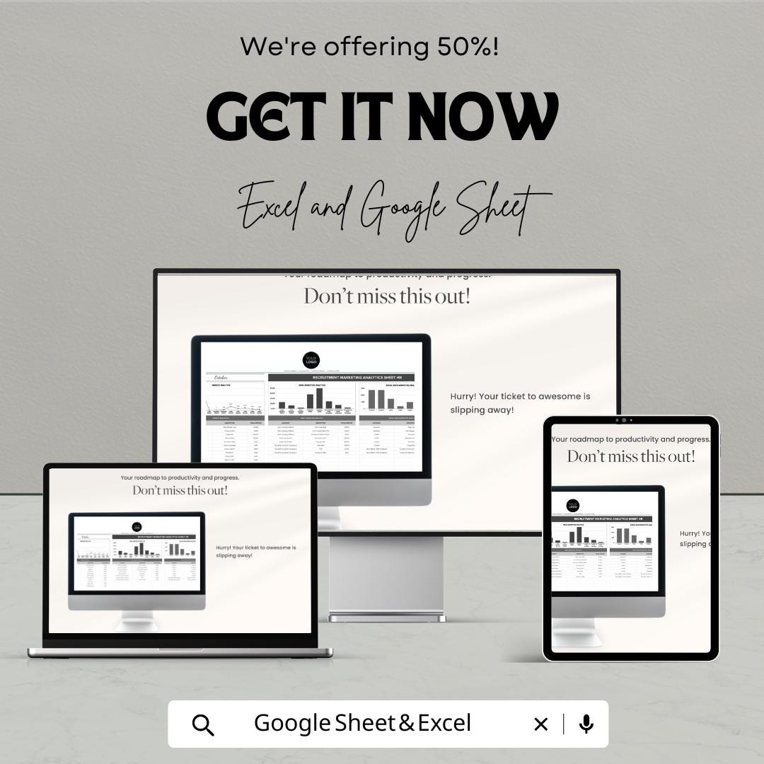 Recruitment Marketing Analytics Sheet HR Template | HR Dashboard Excel Google Sheet | Recruitment KPI Tracker | Recruitment Metrics Template