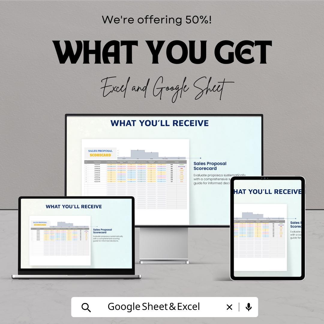 Sales Proposal Scorecard Template | Excel & Google Sheets | Proposal Evaluation Form | Sales Tracker | Weighted Scoring Sheet