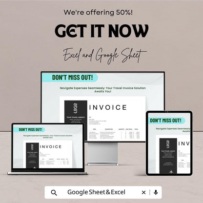 Travel Invoice Sheet | Customizable Travel Invoice Template for Agencies | Professional Google Sheets & Excel Format | Instant Download