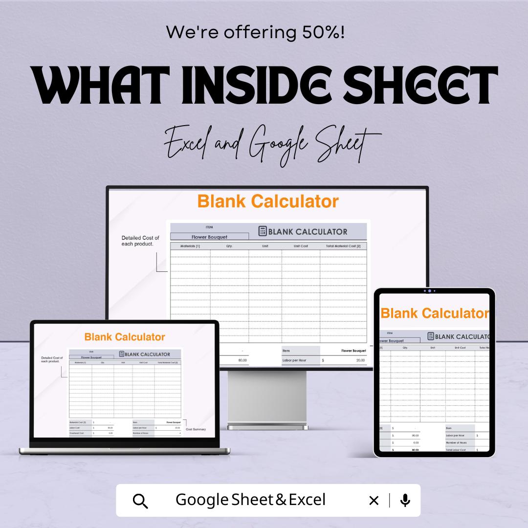 Blank Calculator Sheet | Excel & Google Sheets | Customizable Business Calculator Template | Expense and Cost Tracking Tool