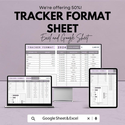 Tracker Format Sheet for Excel and Google Sheets – Budget & Expense Tracker Template | Customizable Format for 2024 | Expense Management