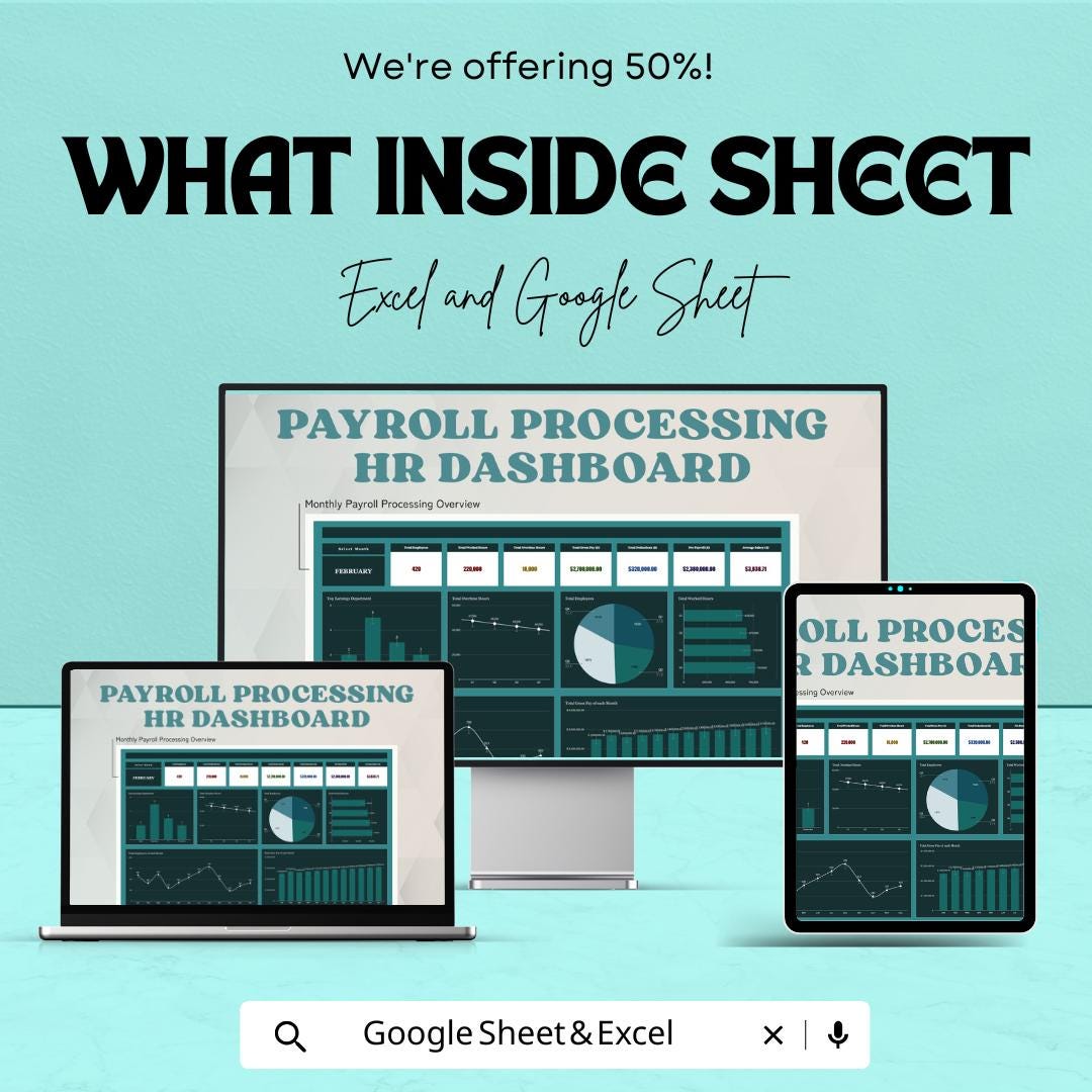 Payroll Processing HR Dashboard Sheet - Excel & Google Sheets Template for Efficient HR Management