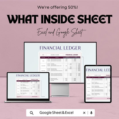 Financial Ledger Sheet | Excel & Google Sheets | Expense Tracker | Accounting Spreadsheet | Business Bookkeeping Template