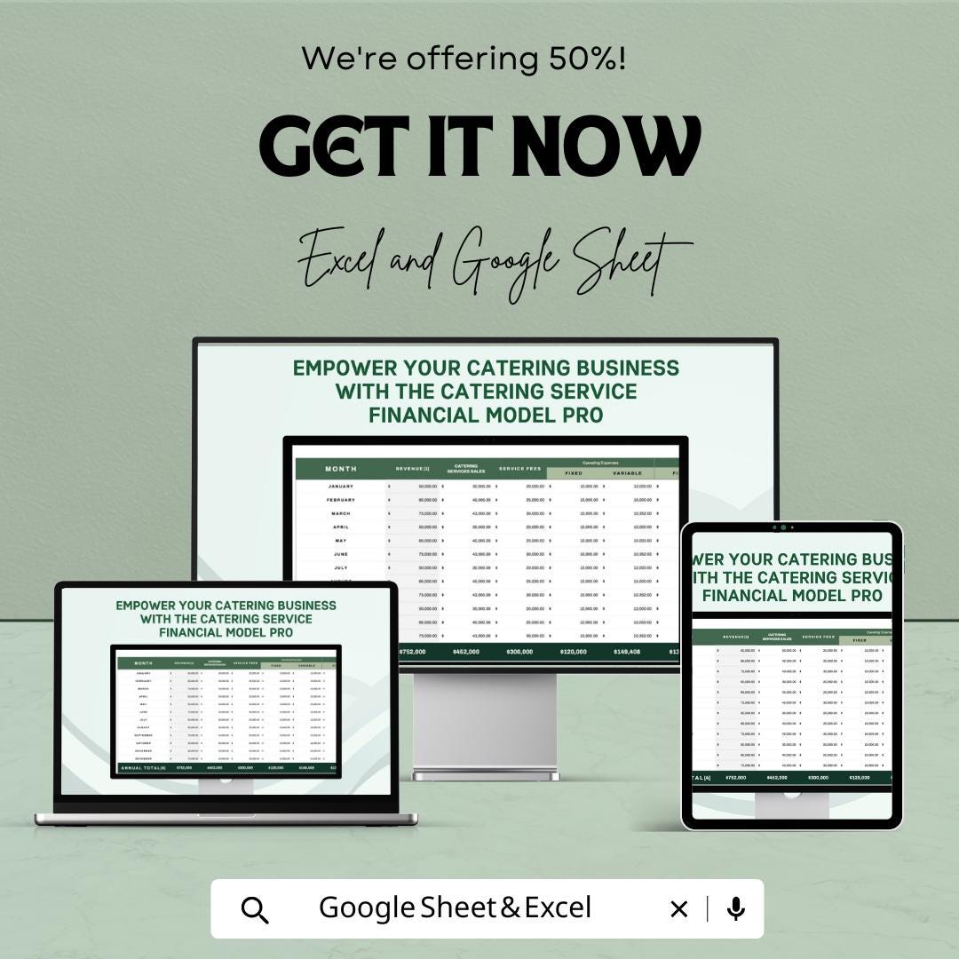 Catering Service Financial Model Template | Catering Budget Planner | Profit & Cost Analysis | Revenue Forecast | Catering Business Plan