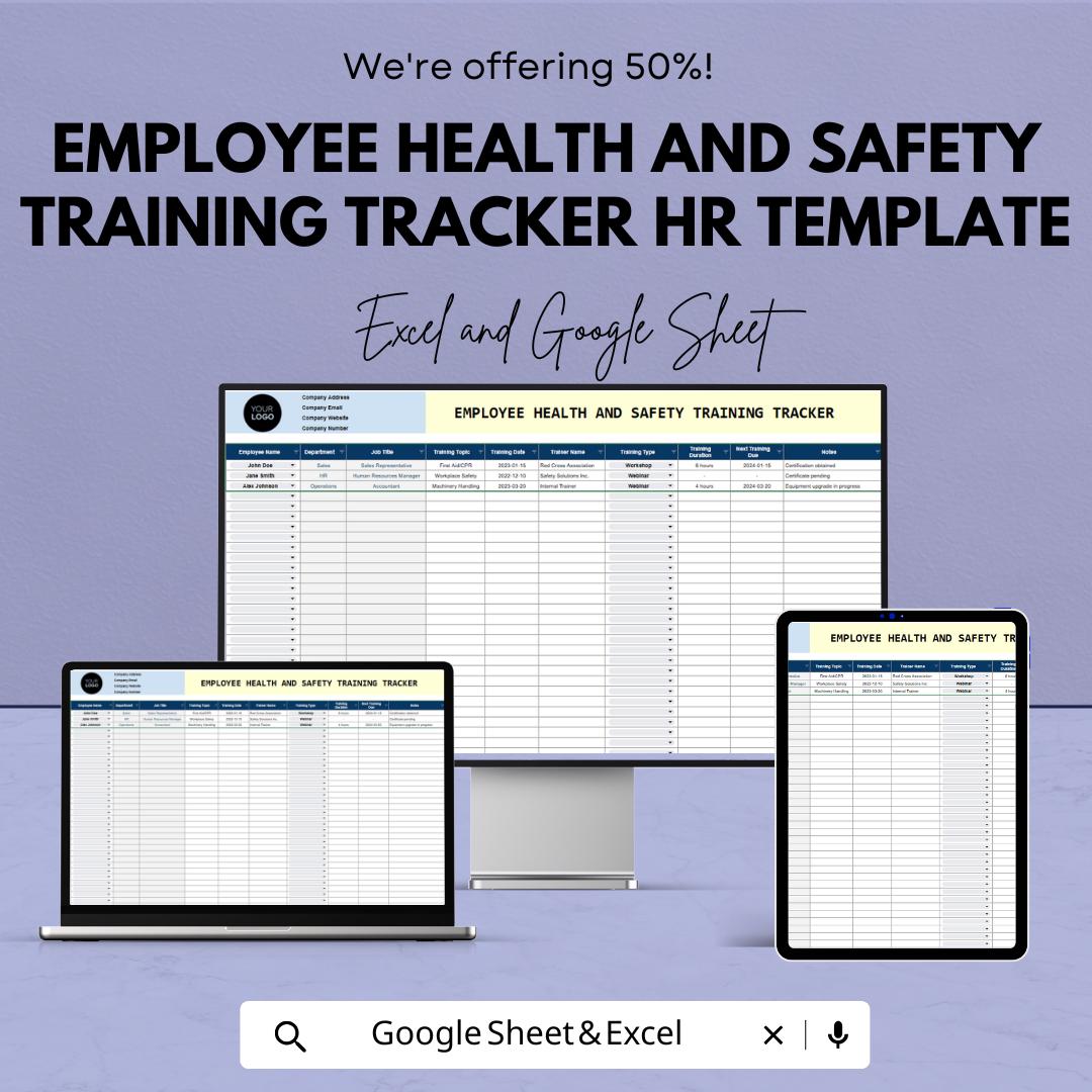 Employee Health and Safety Training Tracker | HR Safety Training Template | Excel & Google Sheets | Employee Compliance Record