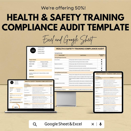 Health and Safety Training Compliance Audit Template Excel Google Sheets, Safety Compliance Checklist, Workplace Safety Audit Spreadsheet