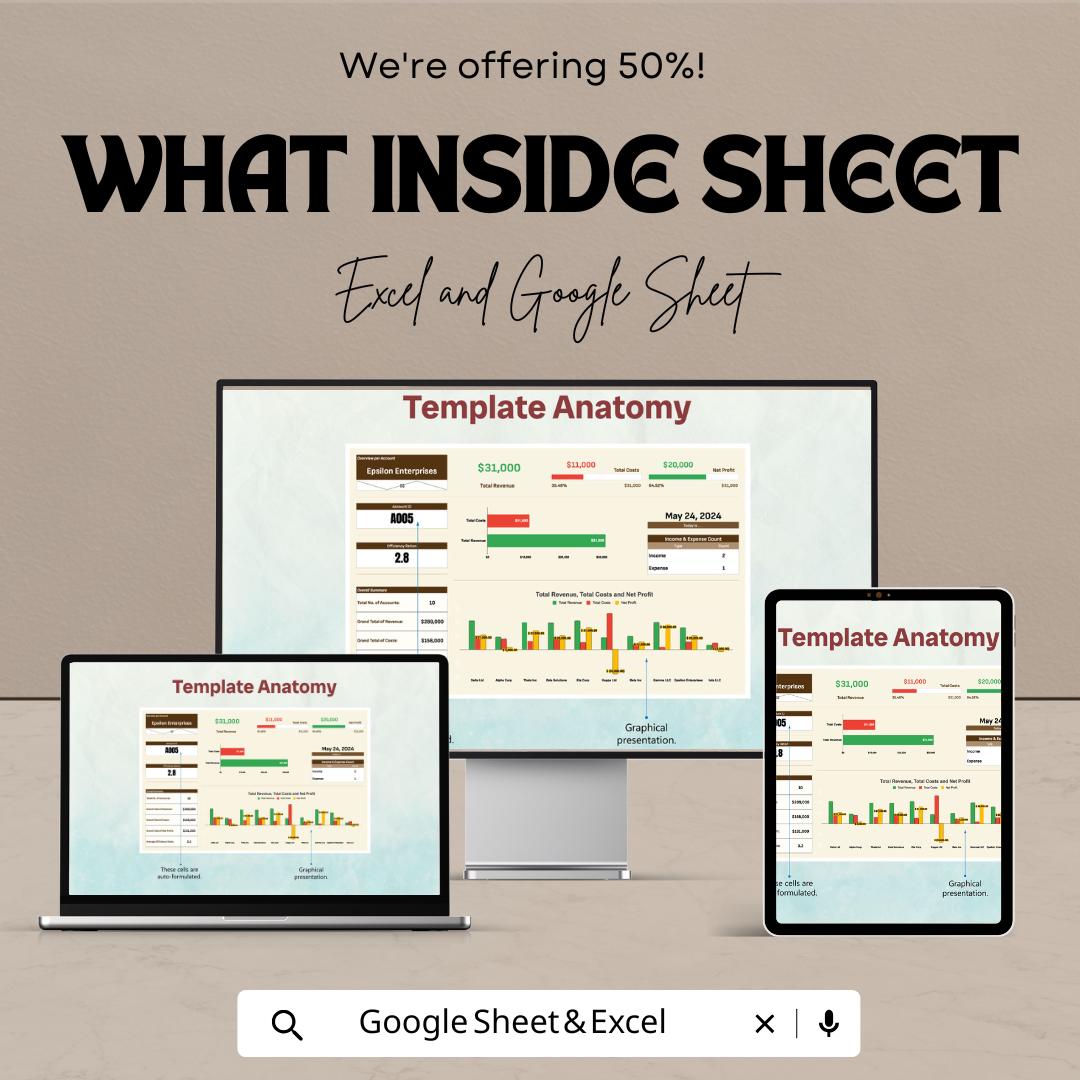 Account Efficiency Analysis Template | Finance Dashboard | Business Performance Tracker | Income Expense Report Template