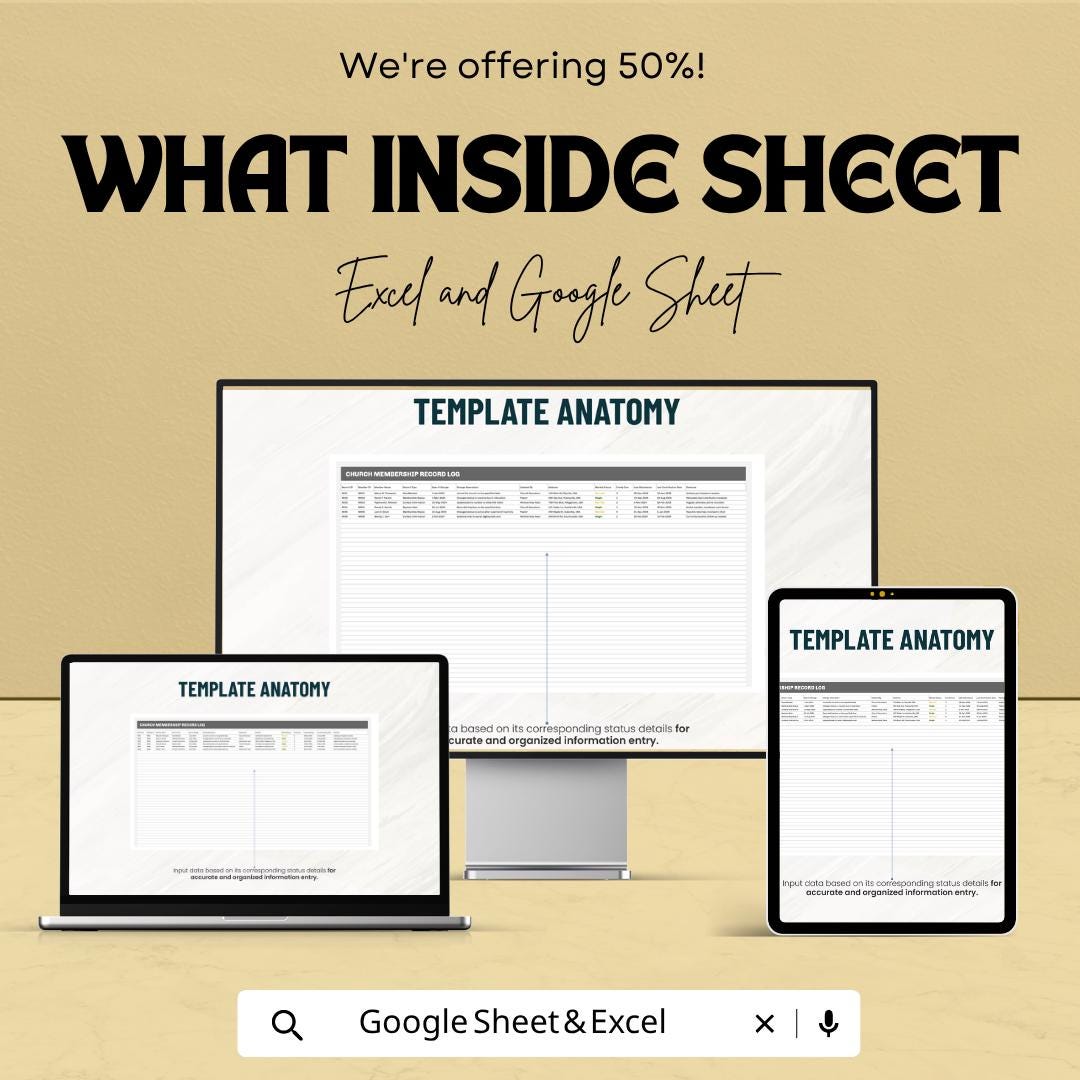 Church Membership Record Log Template | Church Member Tracker Spreadsheet | Excel & Google Sheets Template | Ministry Management