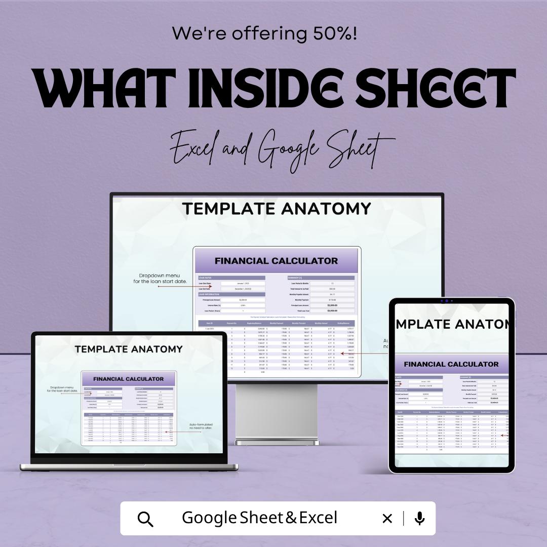 Financial Calculator Template | Loan Payment Spreadsheet | Interest Calculator Sheet | Loan Amortization Tracker | Finance Planner Tool