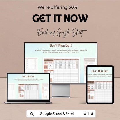 Work From Home Template | Remote Work Tracker | Excel & Google Sheets | Productivity Planner | Daily Task Log | Work Hours Tracker