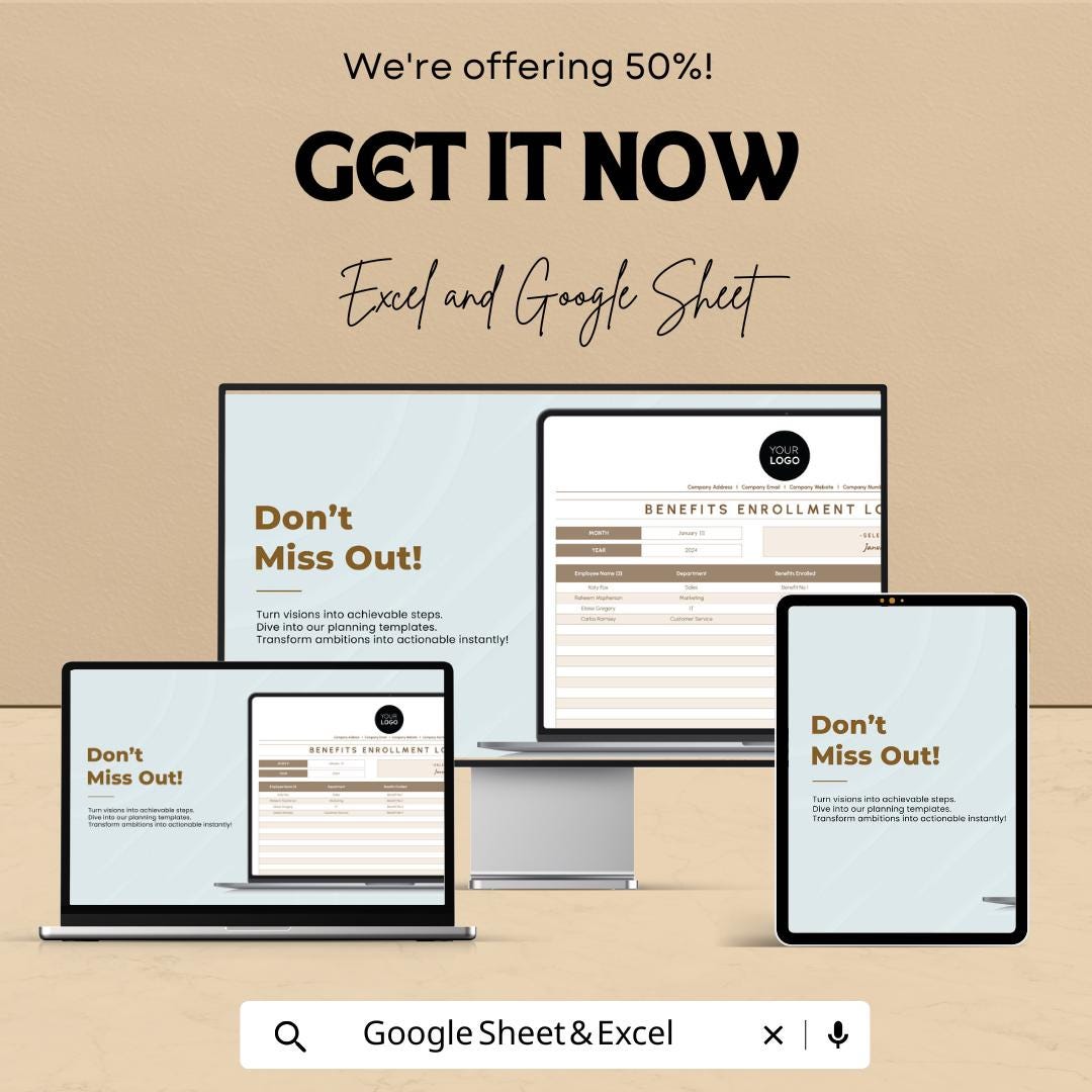 Benefits Enrollment Log HR Template |  Employee Benefits Tracker | HR Benefits Management Spreadsheet | Benefits Tracking Log