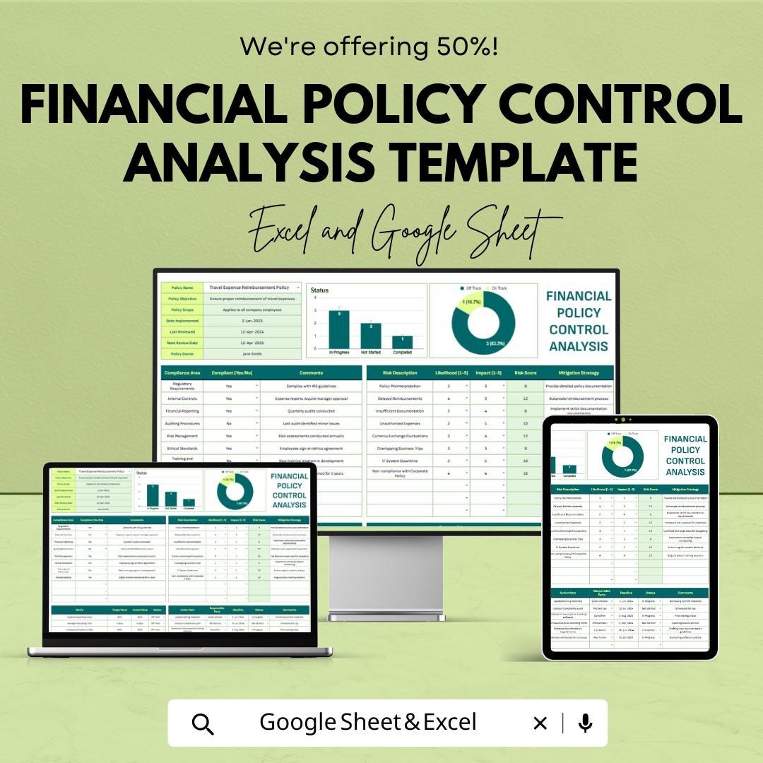 Financial Policy Control Analysis Template, Internal Control Tracker, Compliance & Risk Assessment Tool, Finance Template
