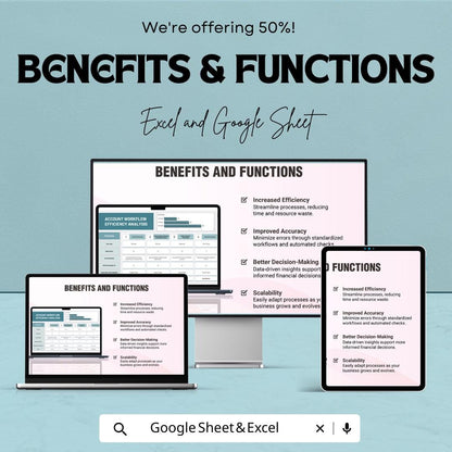 Accounts Workflow Efficiency Analysis Template | Excel & Google Sheets Financial Dashboard | Budget and Process Tracking Spreadsheet
