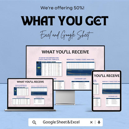 Startup Incorporation Costs Analysis Template | Business Expense Tracker | Company Budget Planner | Startup Cost Breakdown Sheet