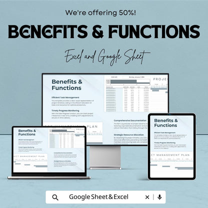 Project Management Plan Template | Project Planning Document | Project Plan Spreadsheet | Excel & Google Sheets | Business Planning Tool