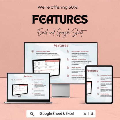 Supplier Purchase Order Sheet | Google Sheets & Excel Template | Procurement Form | Business Order Tracker | Editable PO Template