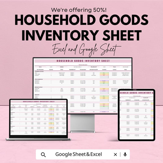 Household Goods Inventory Sheet - Track Your Belongings for Asset Protection, Disaster Preparedness, and Insurance Purposes - Google Sheet
