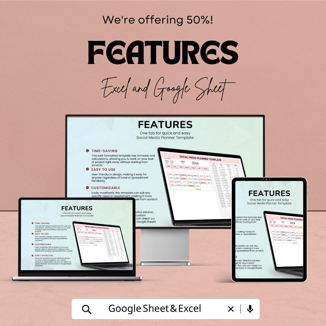Social Media Planner Template | Content Calendar Spreadsheet | Social Media Tracker | Content Planning Template | Excel & Google Sheets |
